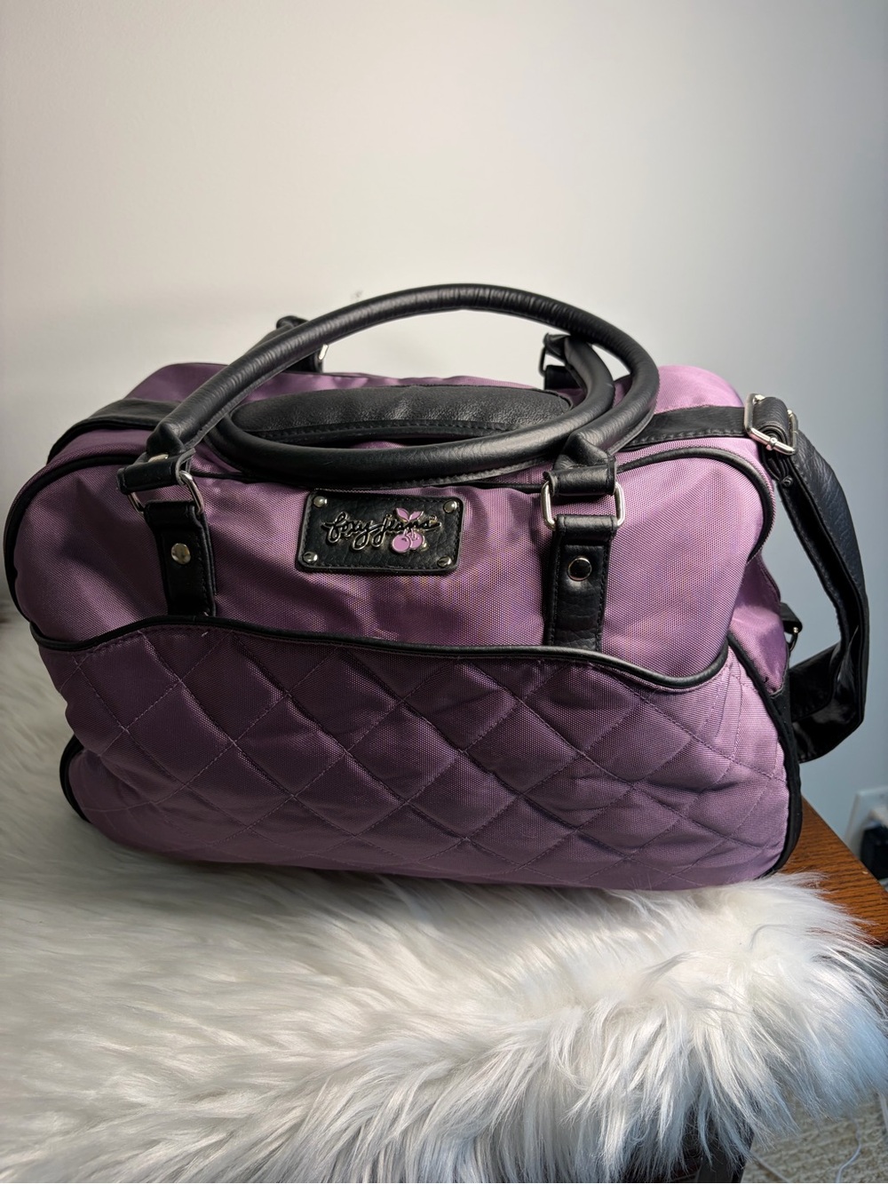 Foxy Jeans Lavender Quilted Travel Satchel with Black Trim